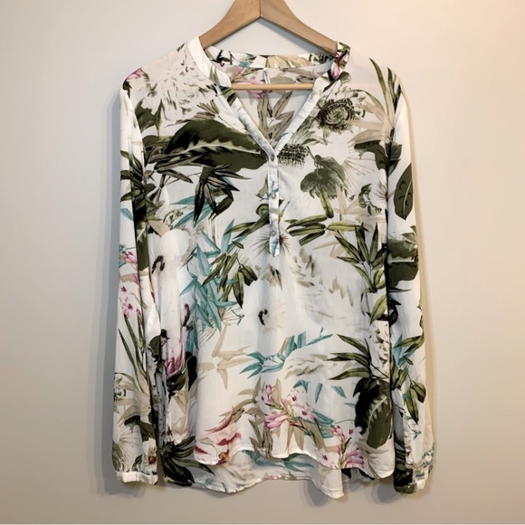 Soya Concept long sleeve tropical shirt with rollable sleeves to 3/4 length sz L - Picture 1 of 8